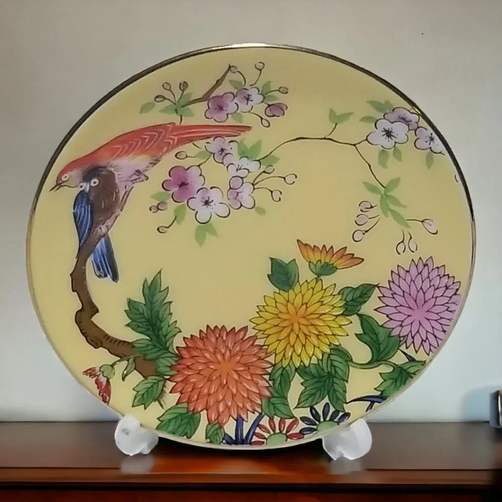 Vintage 2 Petite Porcelain Display Plate Birds of Paradise & Florals Minis Japan - Picture 4 of 8